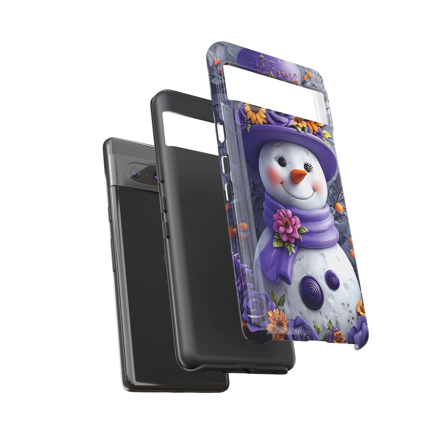 Cheerful Snowman With Colorful Floral Hat And Scarf phone case design