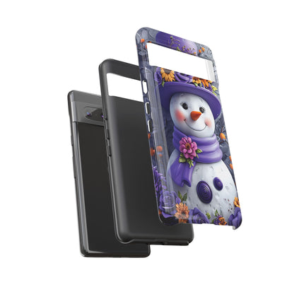 Cheerful Snowman With Colorful Floral Hat And Scarf phone case design