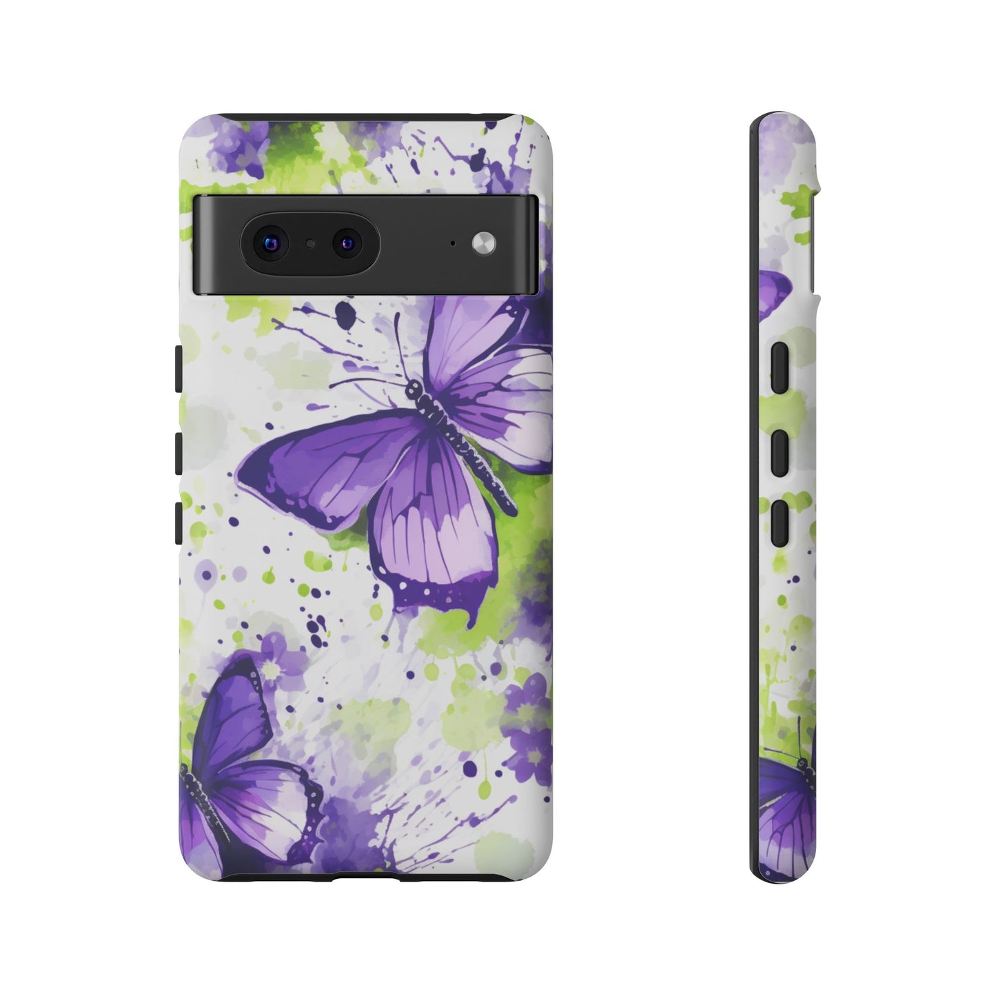 Vibrant Purple Butterfly Splash Mobile Cover – Artistic Green & Violet Aesthetic