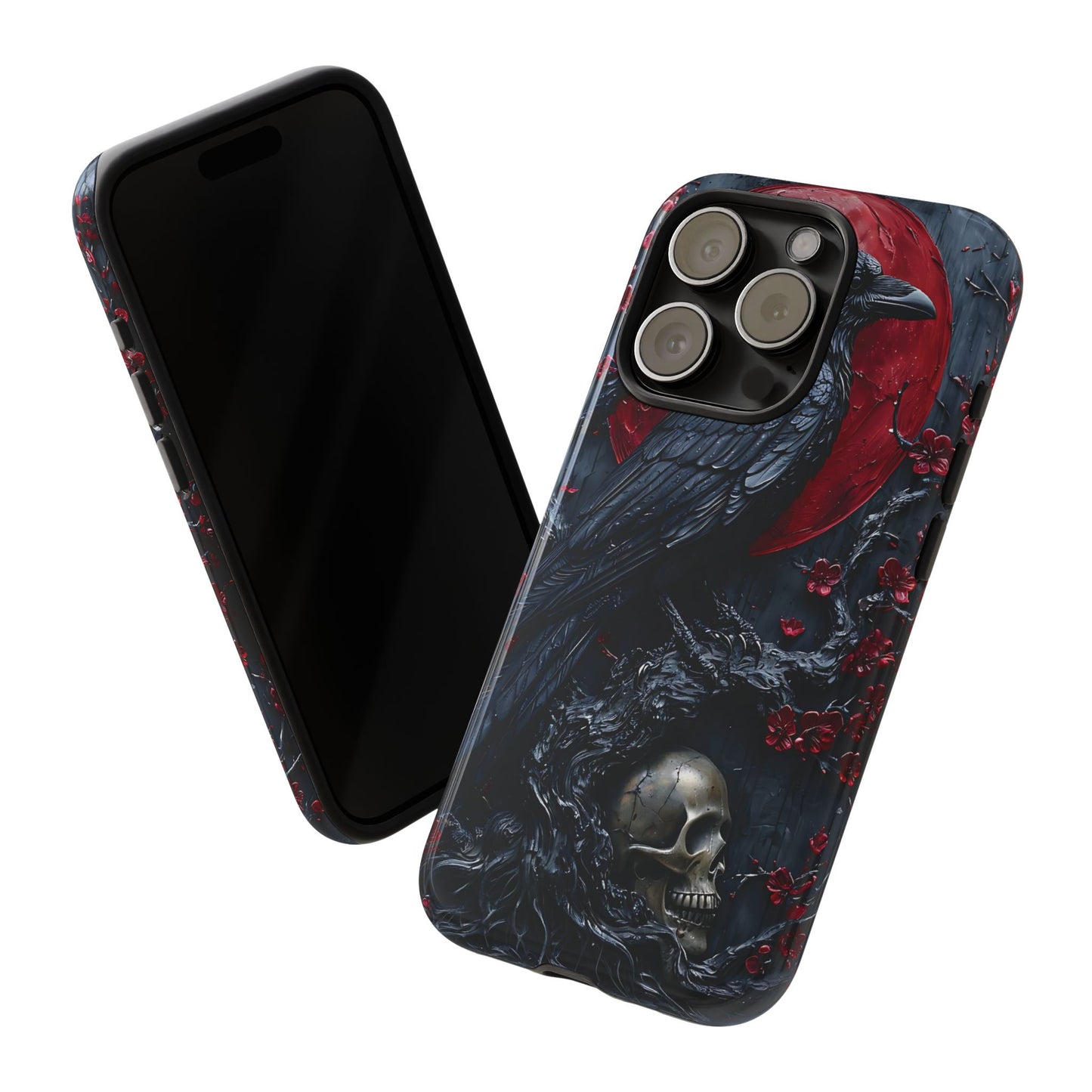 Gothic Sculpture Of Raven On Charcoal Tree Branch phone case design