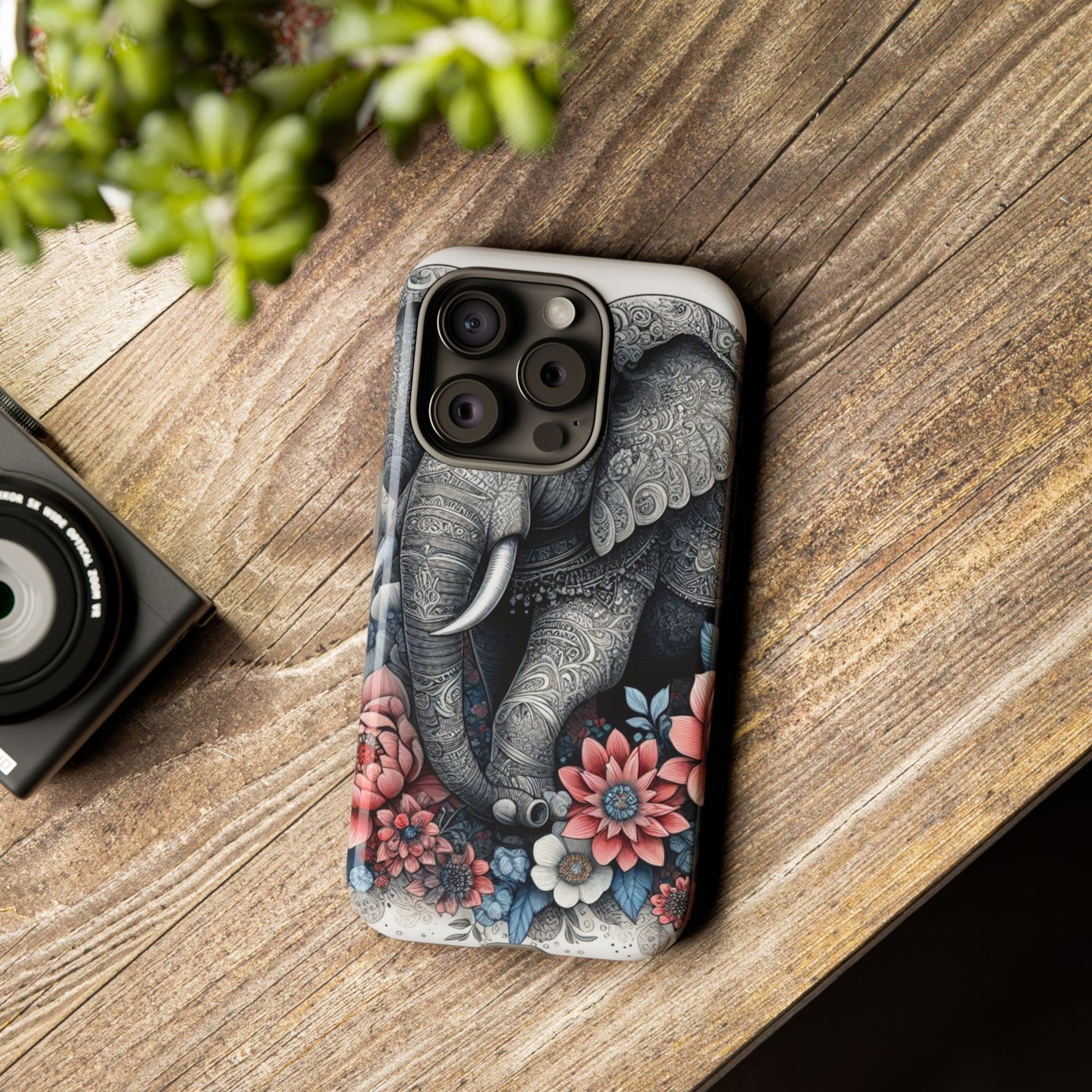 Mandala Elephant Mobile Cover – Elegant Black & White Floral Art