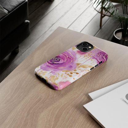Elegant Purple-Gold Watercolor Rose Mobile Case