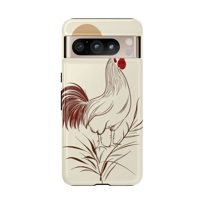 Golden Dawn Rooster: Minimalist Farmstead Charm Case for iPhone, Samsung & Pixel