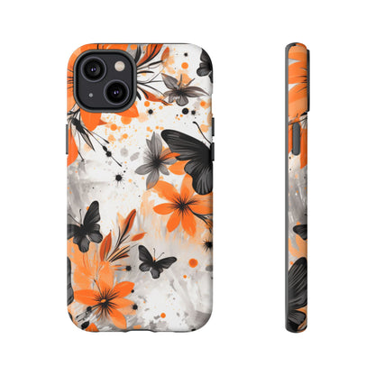 Bold Butterfly & Floral Splash Mobile Cover – Black & Orange Aesthetic