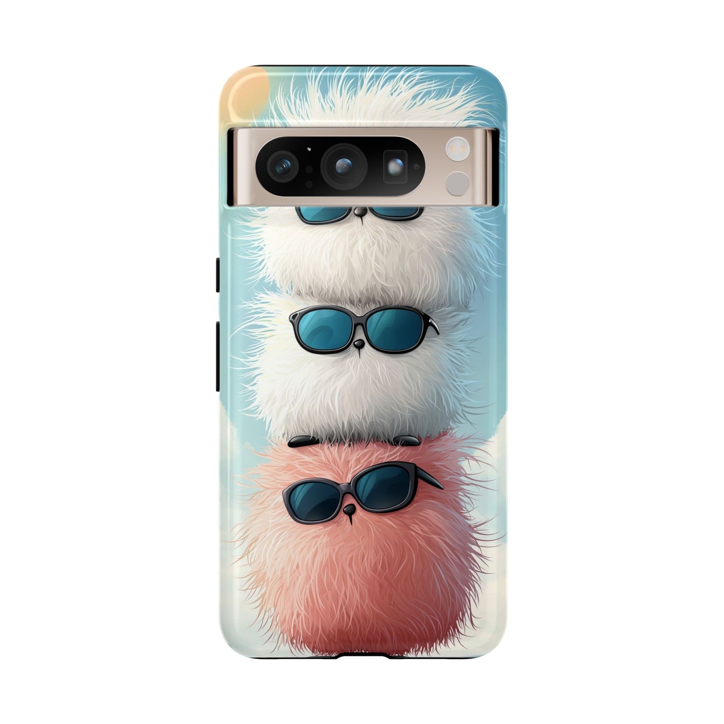 Fluffy Stack Anime Phone Case – Cute Kawaii Furry Creatures with Sunglasses, iPhone, Samsung & Google Pixel Case