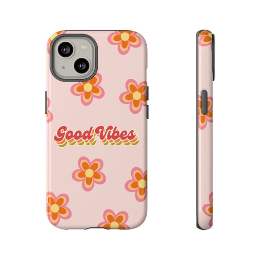 Retro Floral "Good Vibes" Phone Case – Vintage Aesthetic for iPhone, Samsung & Google Pixel