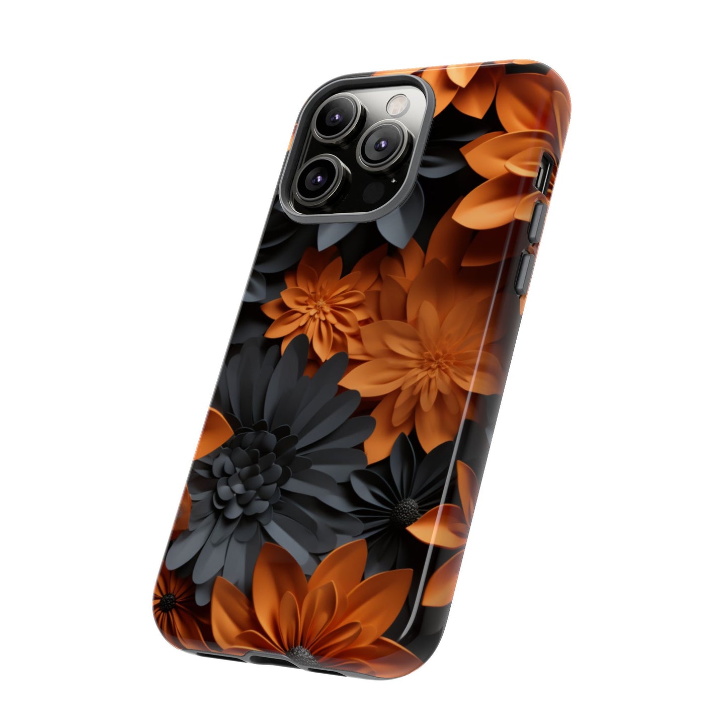 Orange & Black 3D Floral Mobile Case