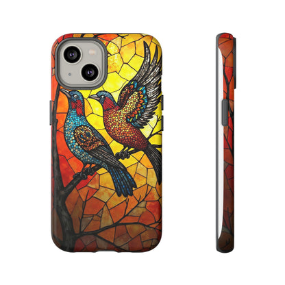 Vibrant Hummingbirds with Stained Glass Charm