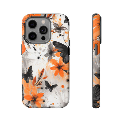 Bold Butterfly & Floral Splash Mobile Cover – Black & Orange Aesthetic