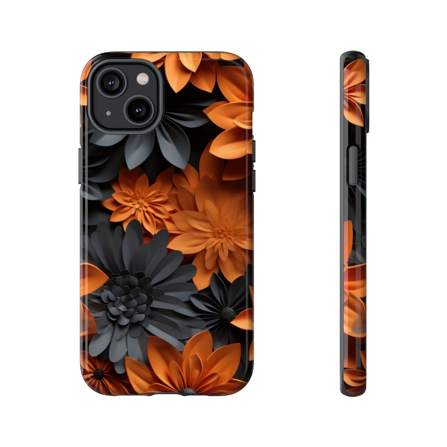 Orange & Black 3D Floral Mobile Case