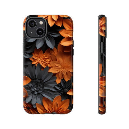 Orange & Black 3D Floral Mobile Case