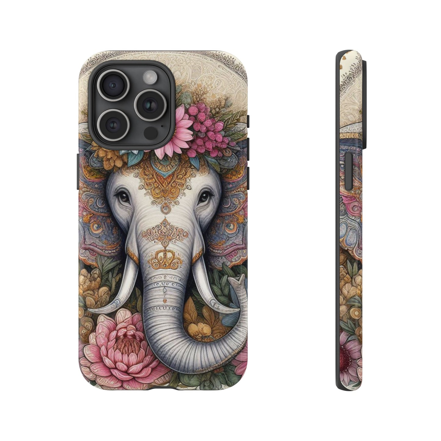 Elegant Floral Elephant Mobile Cover – Royal Mandala Art
