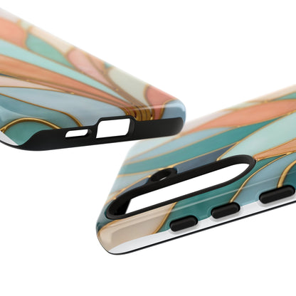 Geometric Leaves: Teal, Peach, and Gold Harmony