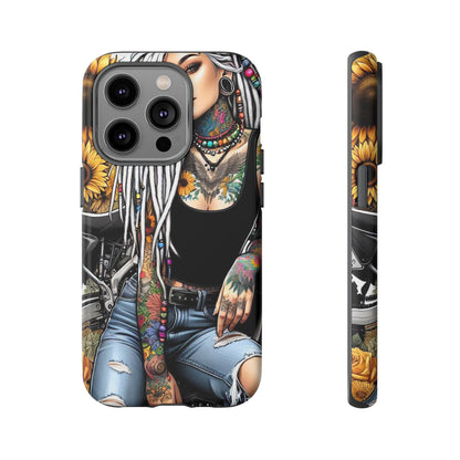 Sunflower Biker Queen – Bohemian Tattooed Rebel Mobile Cover