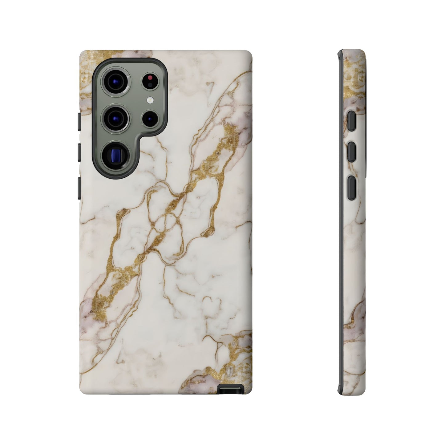 Elegant White and Gold Marble Case Design