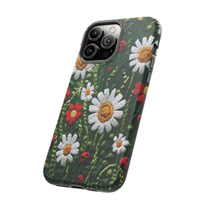 Knitted Pattern With Diamonds And Festive Motifs On Navy phone case design.