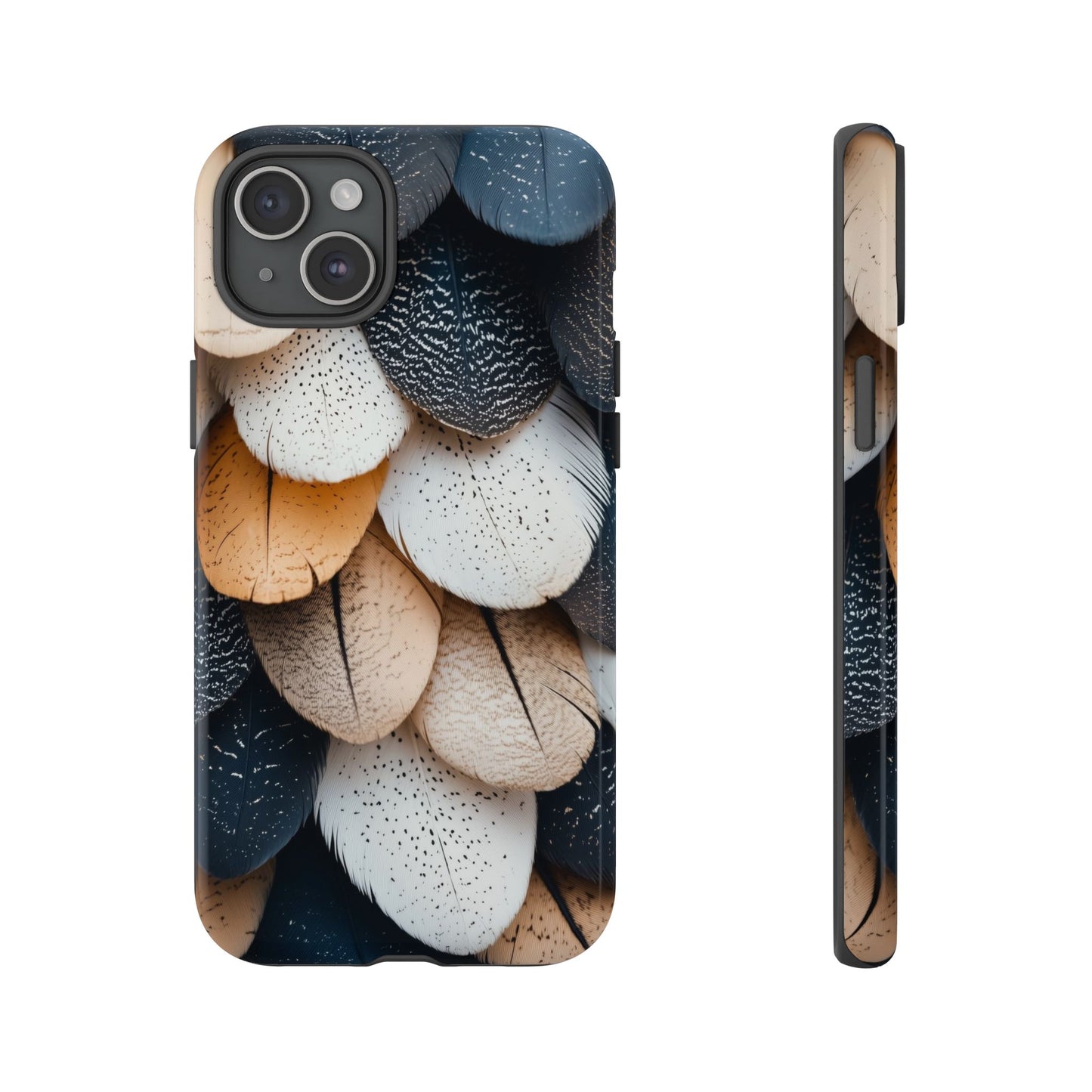Layered Feather Elegance Phone Case – Black, White & Beige for iPhone, Samsung & Google Pixel