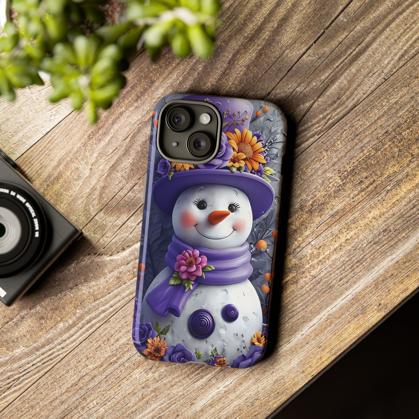Cheerful Snowman With Colorful Floral Hat And Scarf phone case design