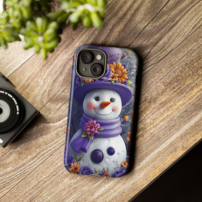 Cheerful Snowman With Colorful Floral Hat And Scarf phone case design