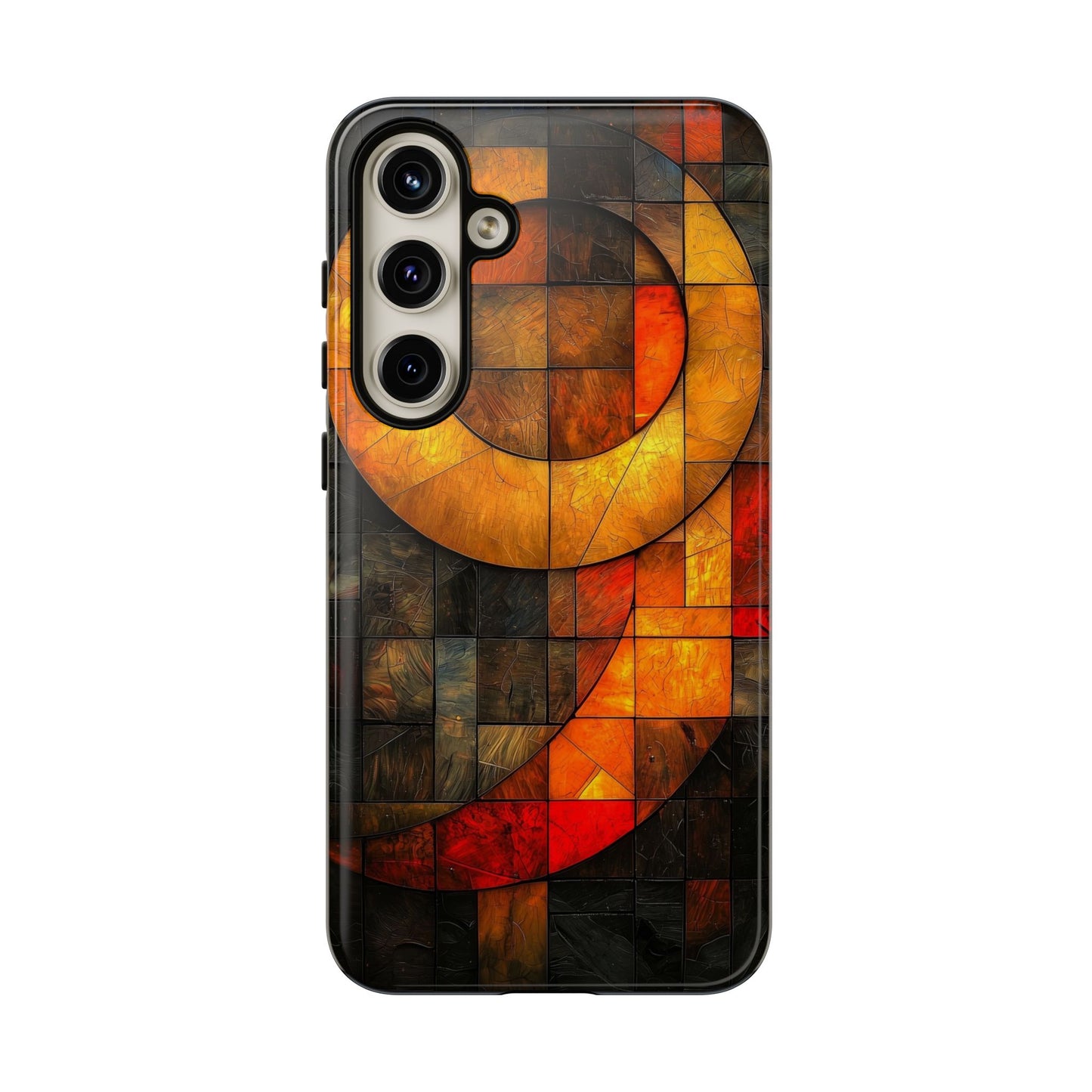 Inferno Spiral – Geometric Stained Glass Art Phone Case for iPhone, Samsung & Pixel