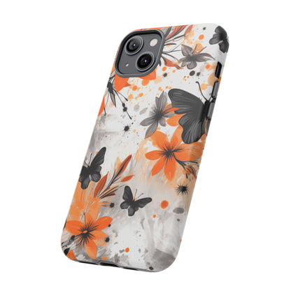 Bold Butterfly & Floral Splash Mobile Cover – Black & Orange Aesthetic