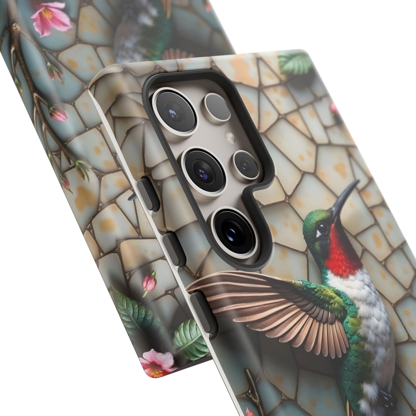 Vivid Hummingbird with Blossoming Branches | Artistic Mosaic Style