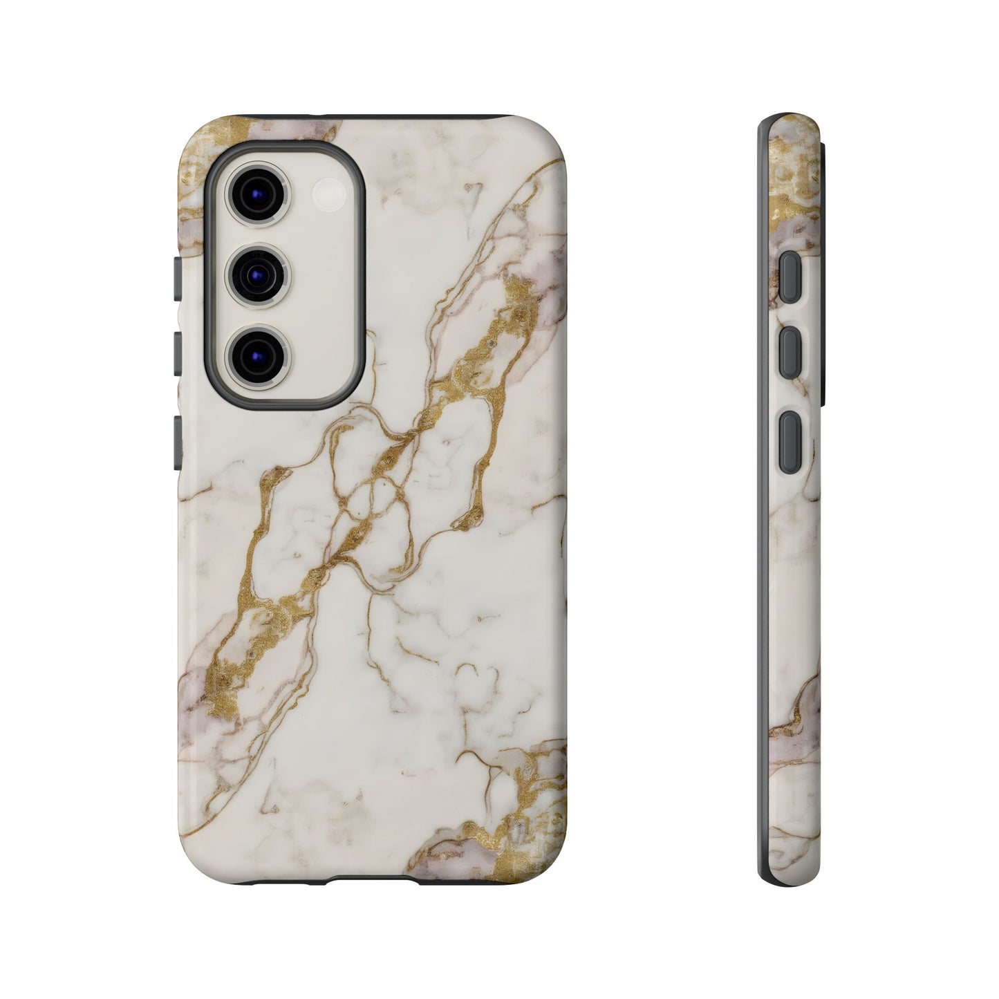Elegant White and Gold Marble Case Design