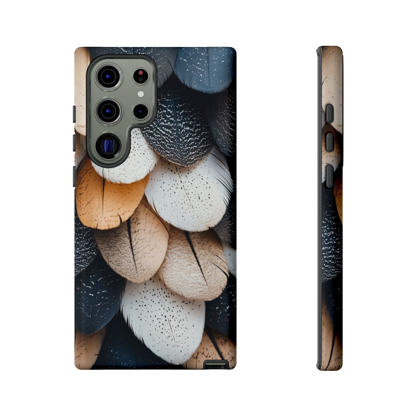 Layered Feather Elegance Phone Case – Black, White & Beige for iPhone, Samsung & Google Pixel