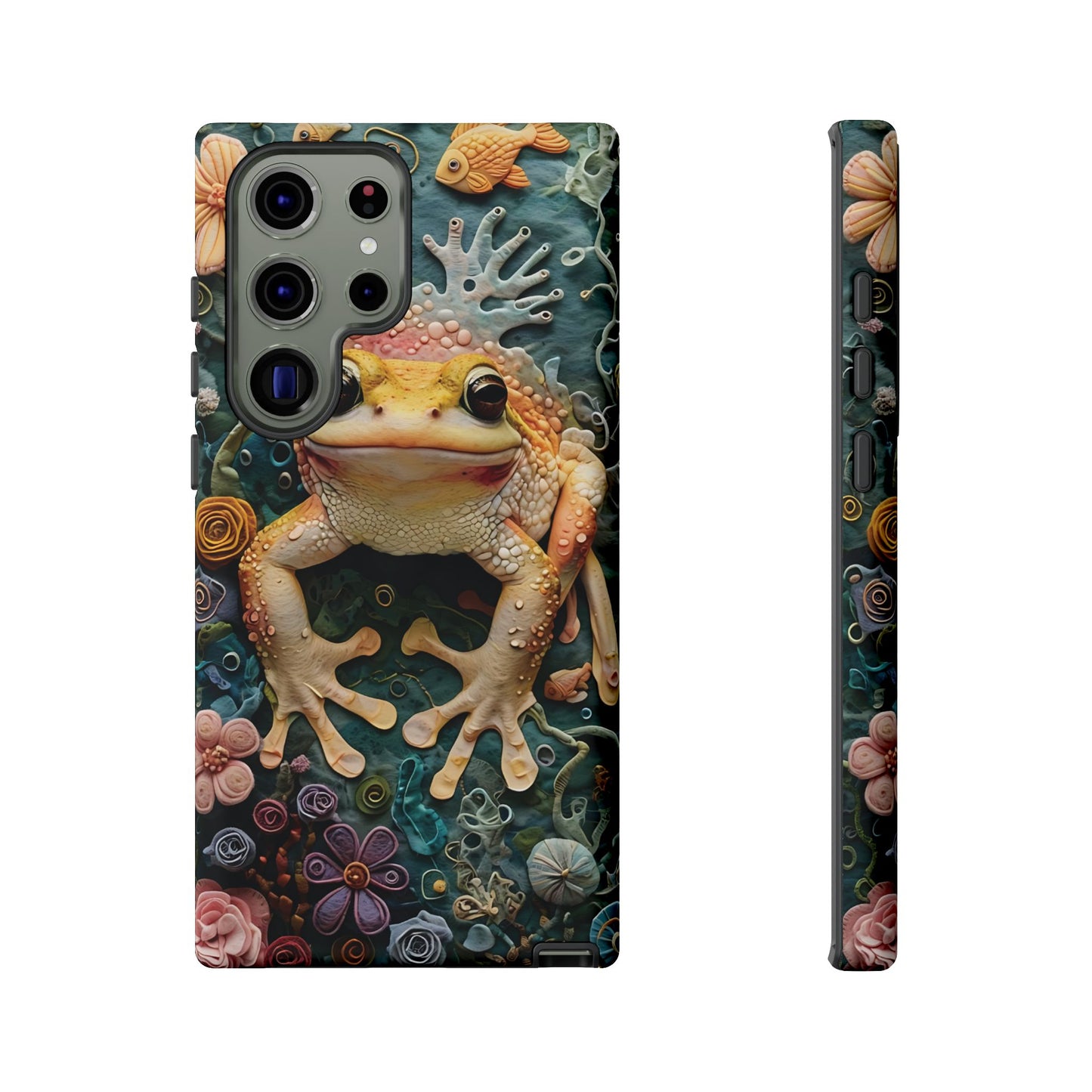 Intricate 3D Felt Artwork of Underwater Ecosystem with Frog phone case design.
