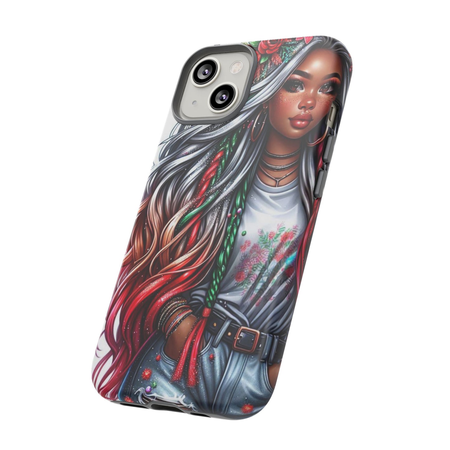 Festive Boho Queen – Holiday Glow & Candy Cane Braids Mobile Cover
