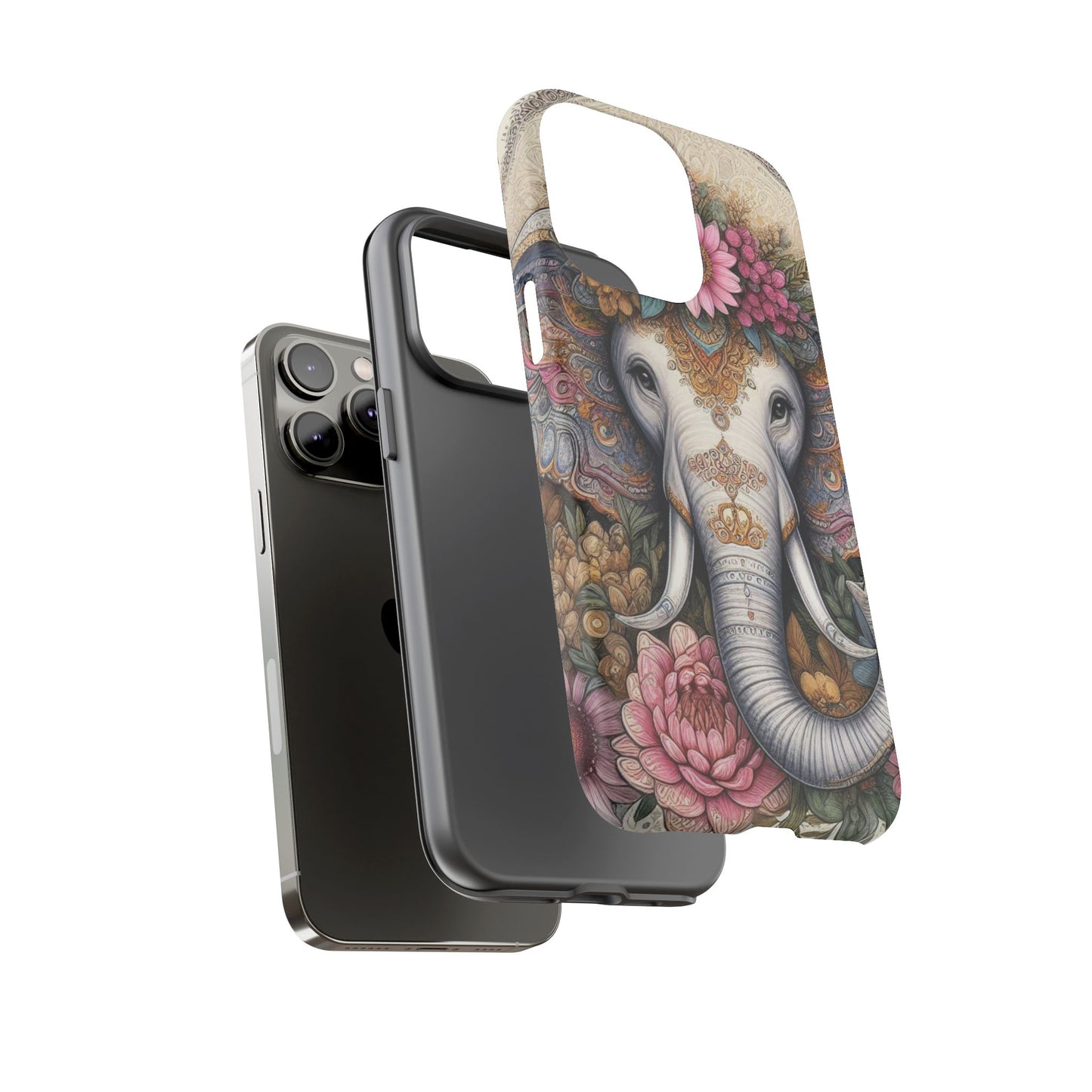 Elegant Floral Elephant Mobile Cover – Royal Mandala Art