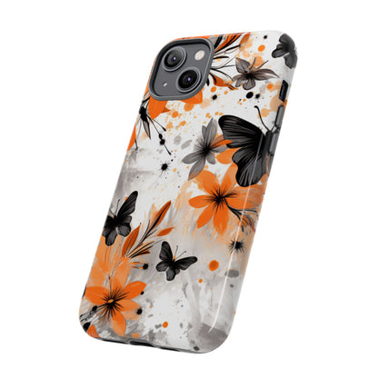 Bold Butterfly & Floral Splash Mobile Cover – Black & Orange Aesthetic