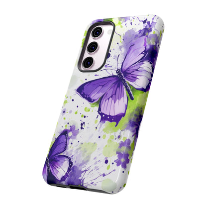 Vibrant Purple Butterfly Splash Mobile Cover – Artistic Green & Violet Aesthetic