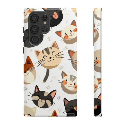 Cute Cat Faces Phone Case – Kawaii Anime Style for iPhone, Samsung & Google Pixel, Fun and Playful Cat Design