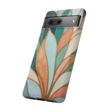 Geometric Leaves: Teal, Peach, and Gold Harmony