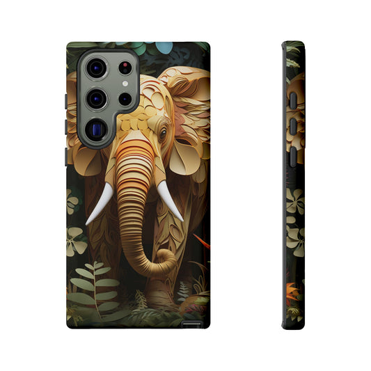 Golden Jungle Elephant Mobile Cover – Intricate Paper Art Design