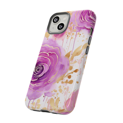 Elegant Purple-Gold Watercolor Rose Mobile Case