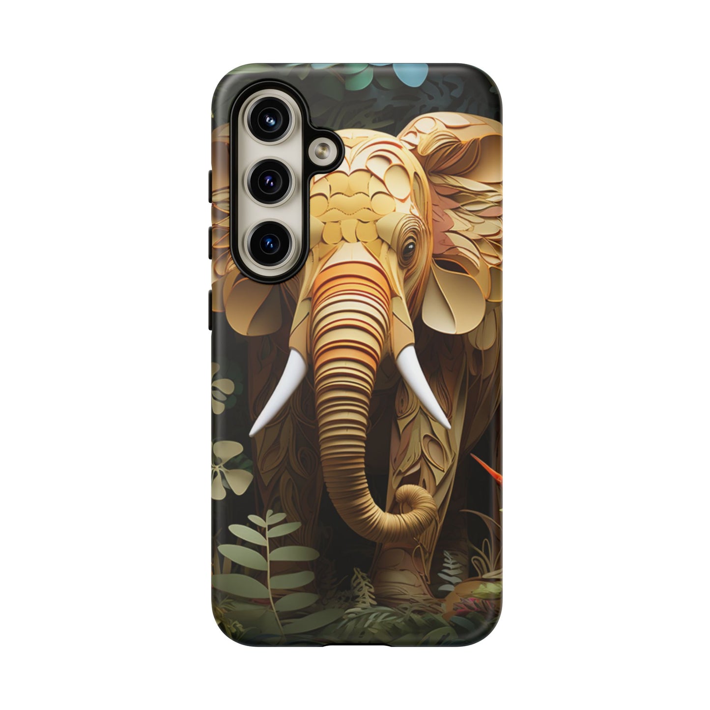 Golden Jungle Elephant Mobile Cover – Intricate Paper Art Design