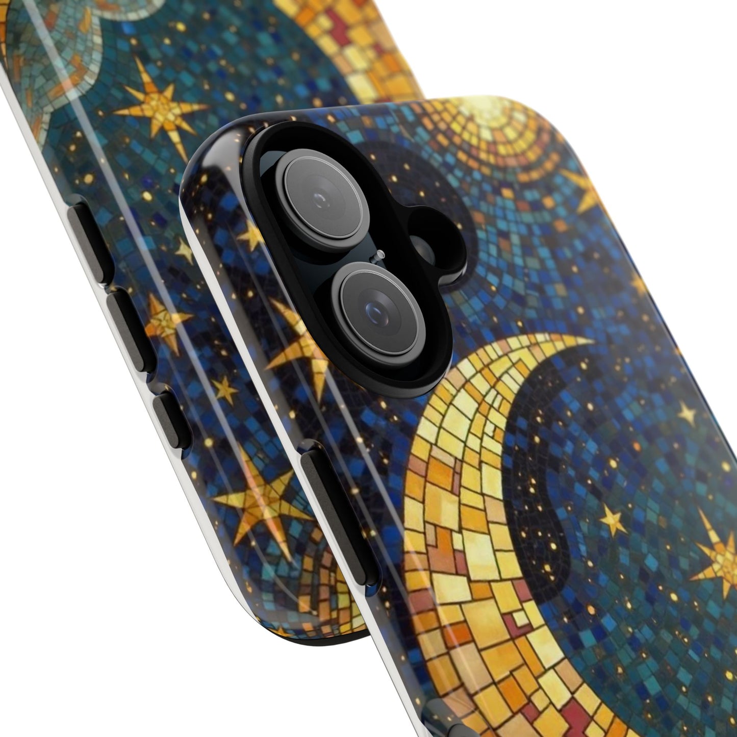 Golden Crescent: Mosaic Moon and Starry Night