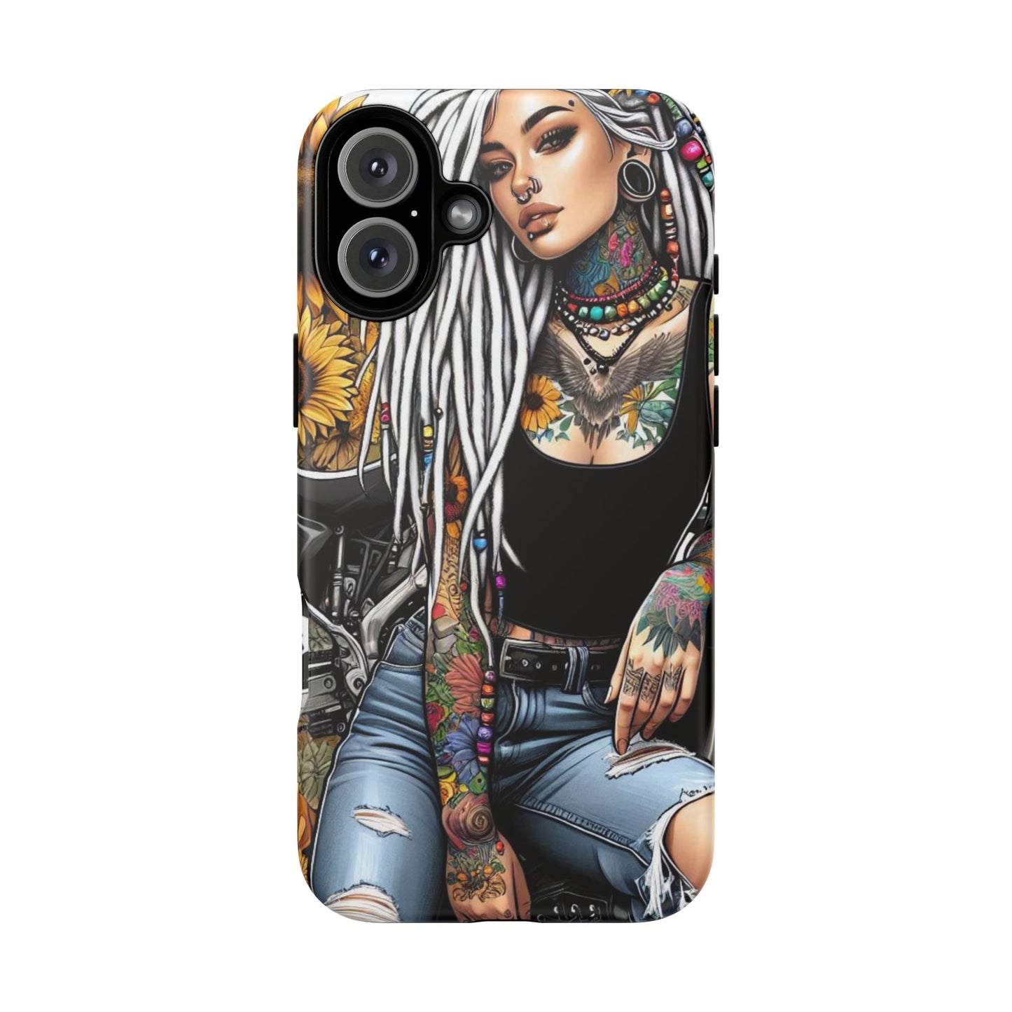 Sunflower Biker Queen – Bohemian Tattooed Rebel Mobile Cover