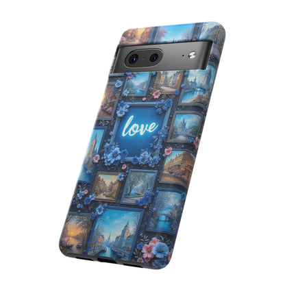Blue Floral Love Frame Phone Case
