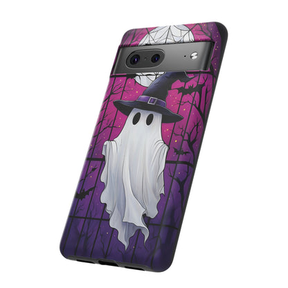 Stylized Halloween Illustration of a Ghost in Stained Glass  phone case design.