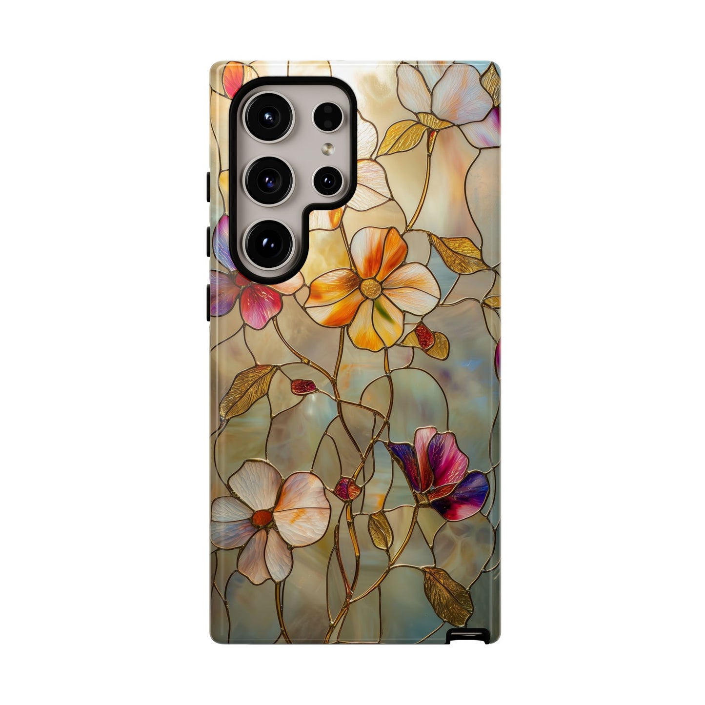 Golden Bloom – Luxe Stained Glass Floral Phone Case for iPhone, Samsung & Pixel