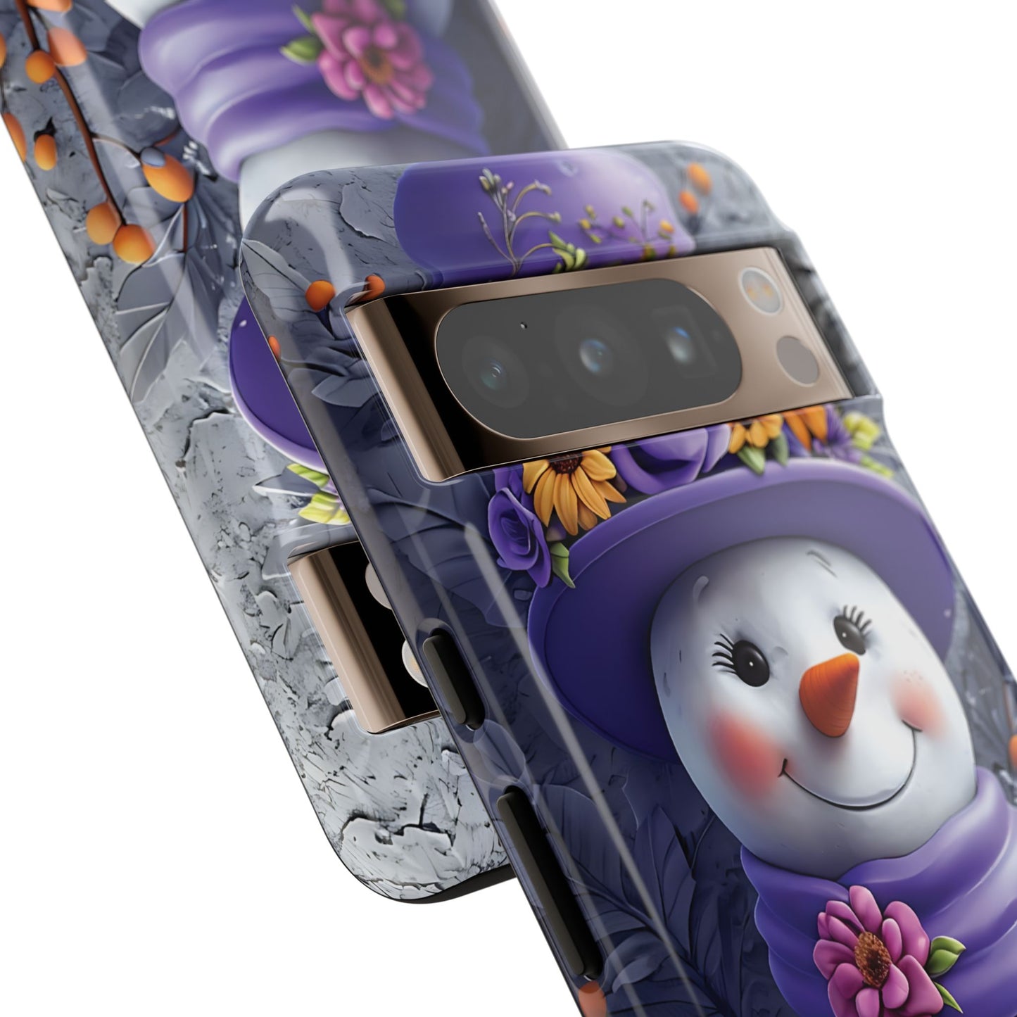 Cheerful Snowman With Colorful Floral Hat And Scarf phone case design