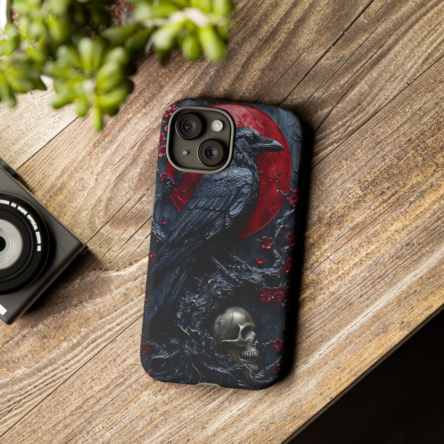 Gothic Sculpture Of Raven On Charcoal Tree Branch phone case design
