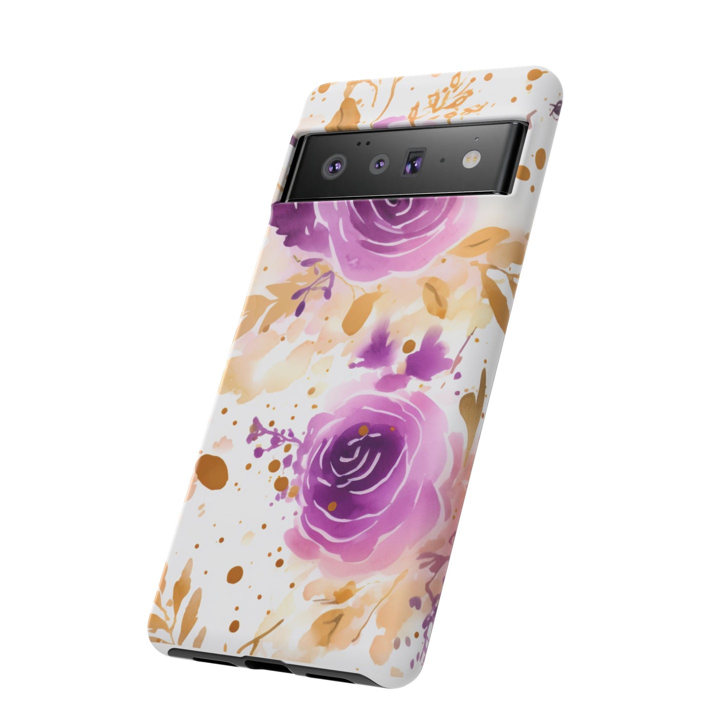 Purple Bloom Watercolor Mobile Case – Artistic Elegance in Gold & Lilac