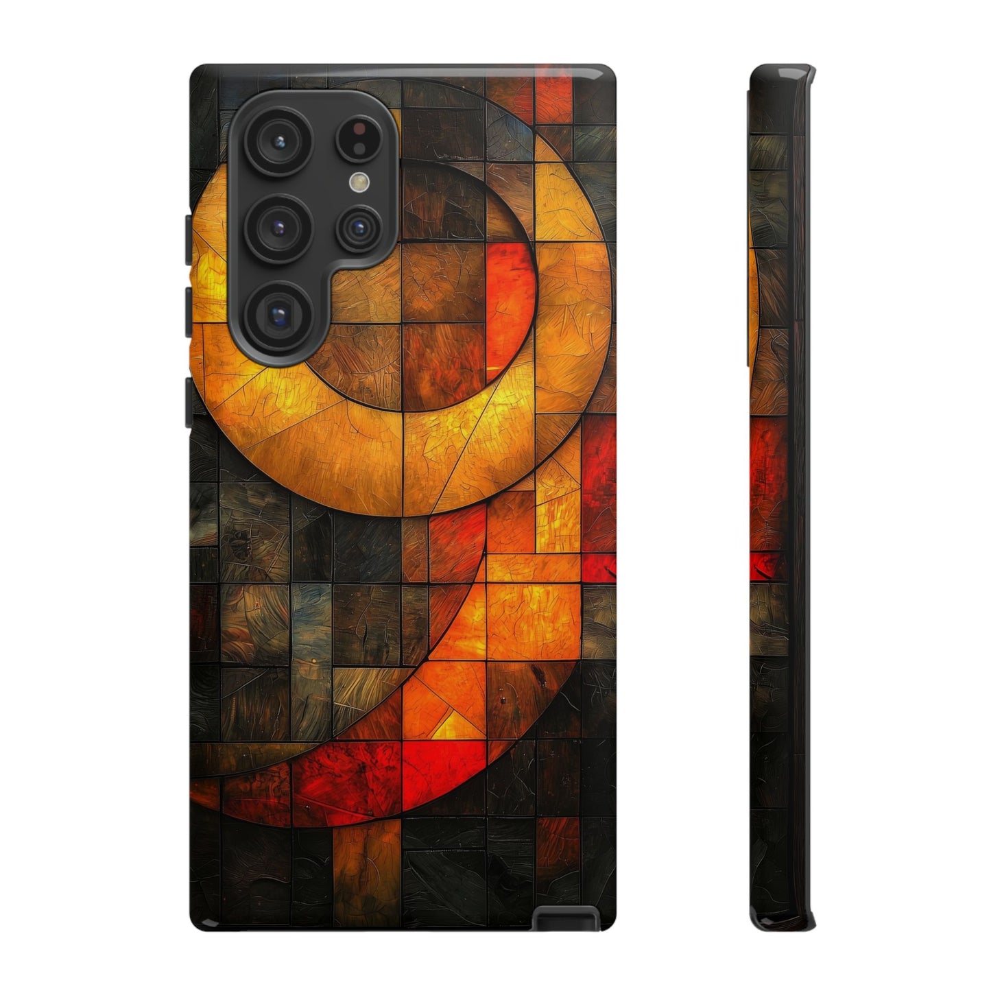 Inferno Spiral – Geometric Stained Glass Art Phone Case for iPhone, Samsung & Pixel