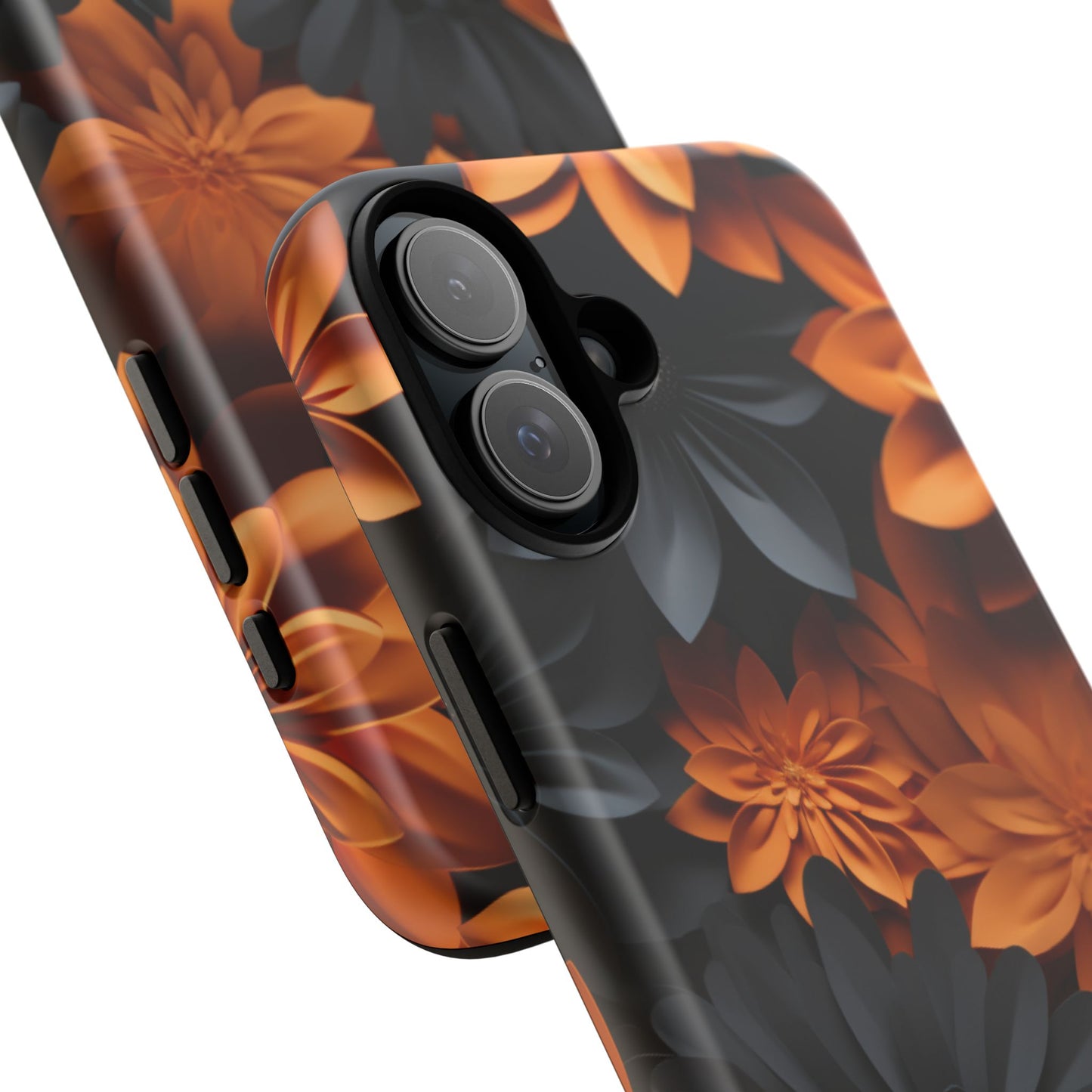 Orange & Black 3D Floral Mobile Case