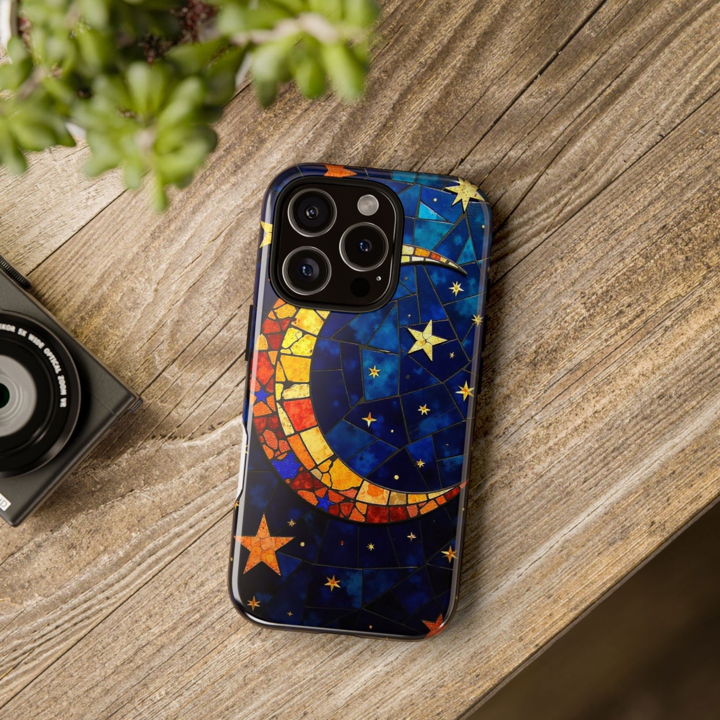 Celestial Crescent: Vibrant Moon and Stars Phone Case