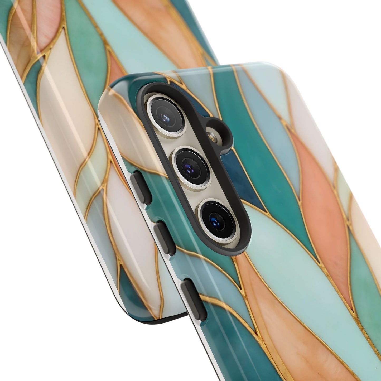 Geometric Leaves: Teal, Peach, and Gold Harmony